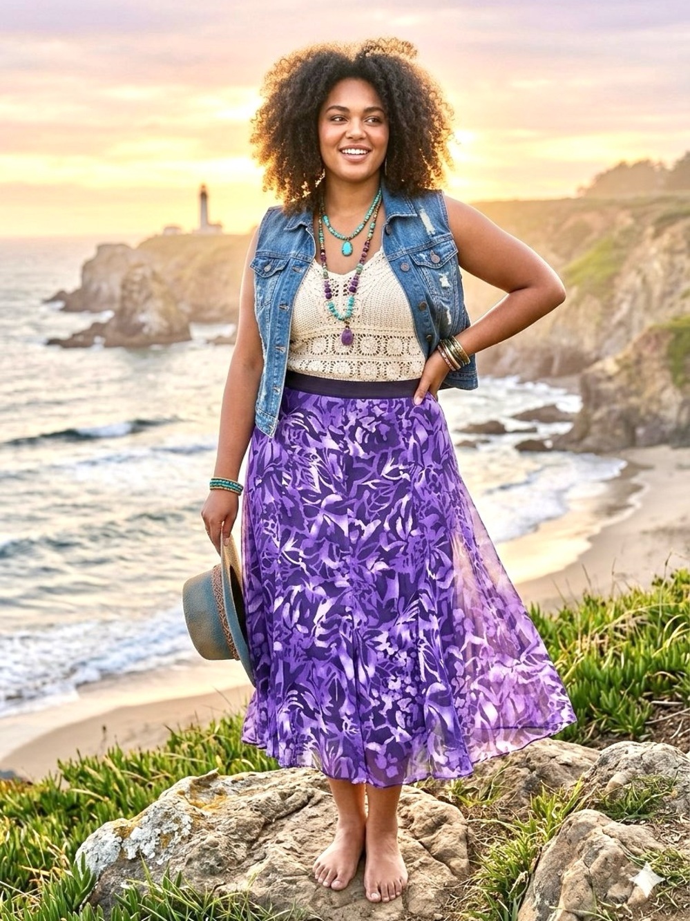 SILK Purple/lavender lovers Floral Midi Skirt w resort vacay beach vibe